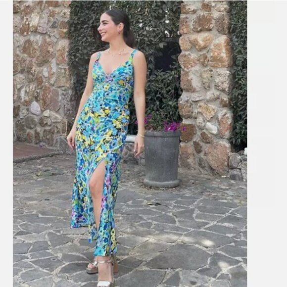 ZARA Floral Print V-Neck Midi Dress Sleeveless Flowy Size L NEW WITH TAG! - Picture 8 of 10